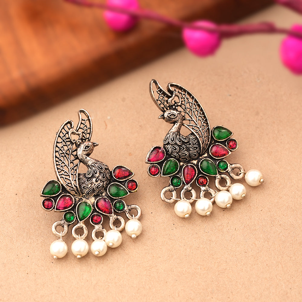 Peacock pearls studds earrings (Multicolored)