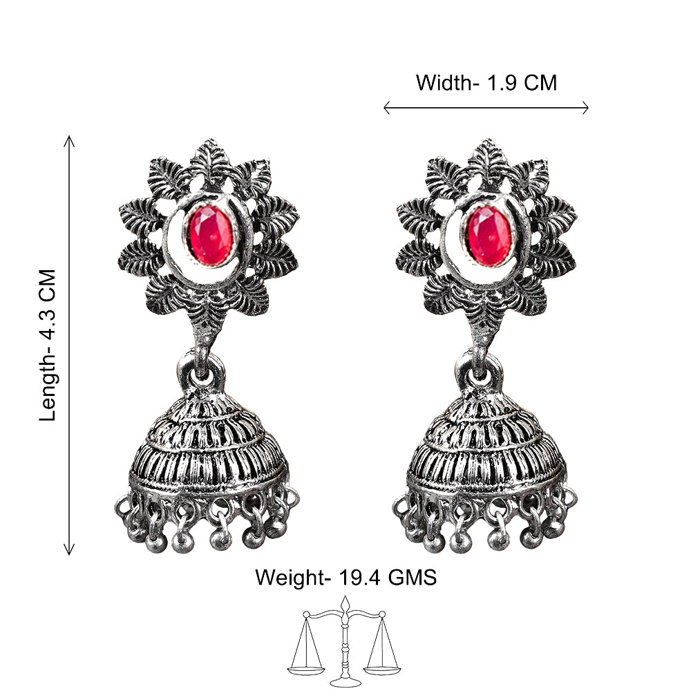 floral charm traditional jhumka earrings (Red)
