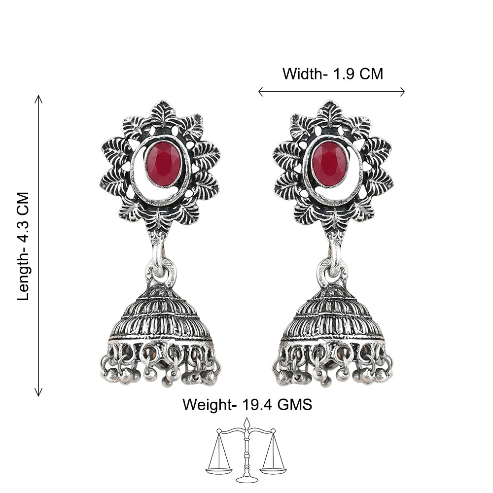 floral charm traditional jhumka earrings (Dark Red)