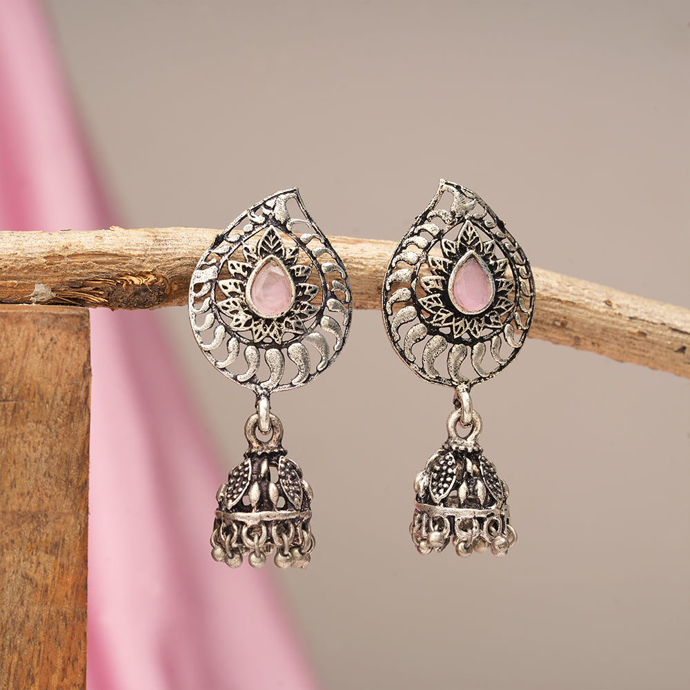 Rain Drop Rani Hanging Jhumki Earrings (Baby Pink)