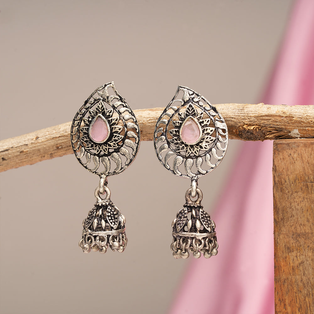 Rain Drop Rani Hanging Jhumki Earrings (Baby Pink)