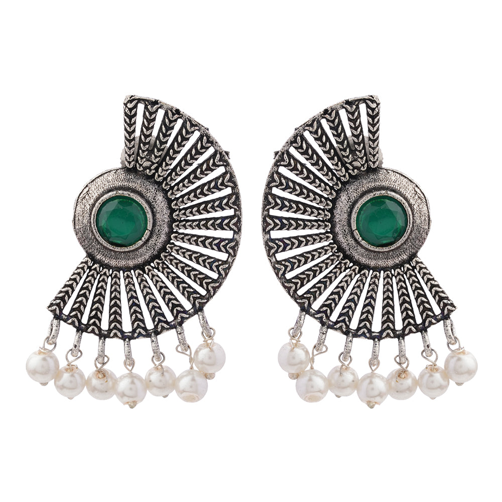Bloom Arc pearl stud earring (Green)