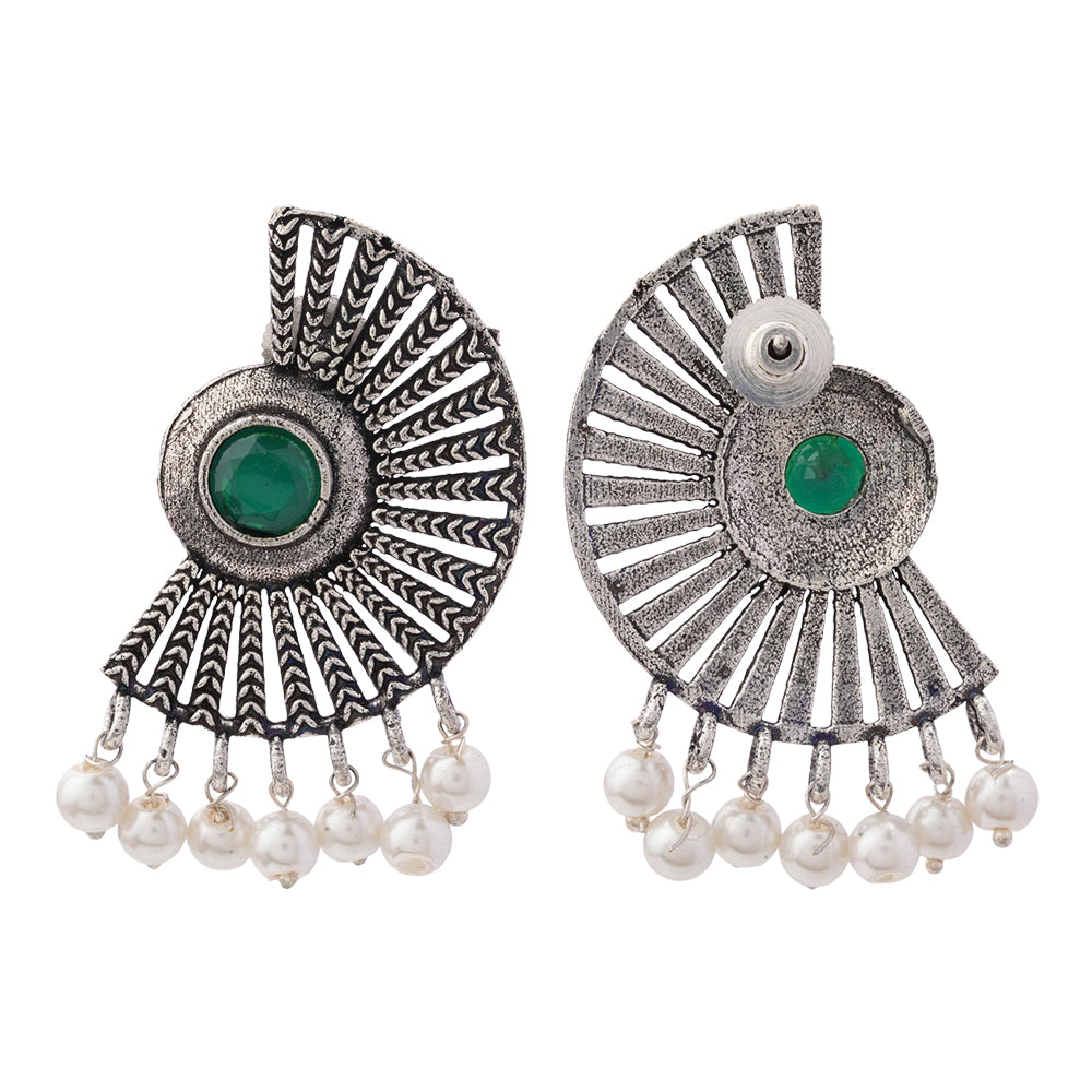 Bloom Arc pearl stud earring (Green)