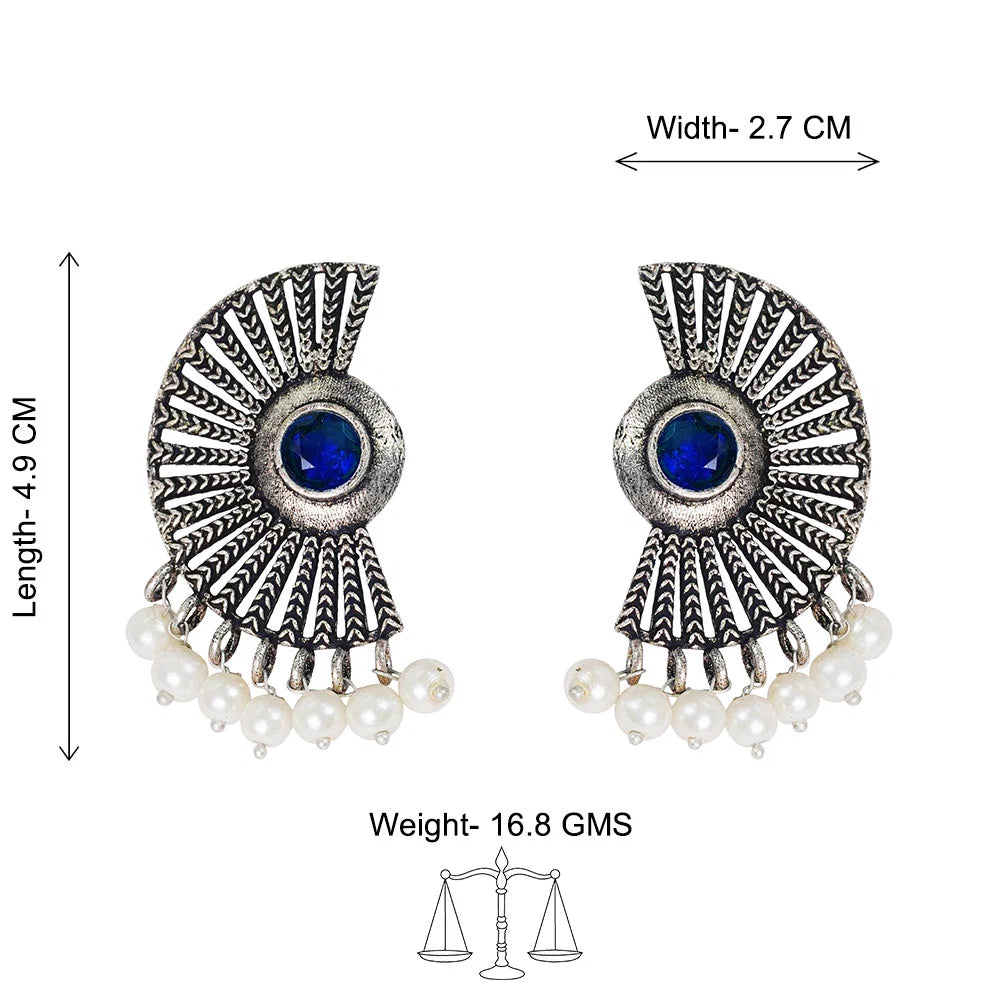 Kalash Kamal earring Bloom Arc pearl stud earring (Blue) Combo set