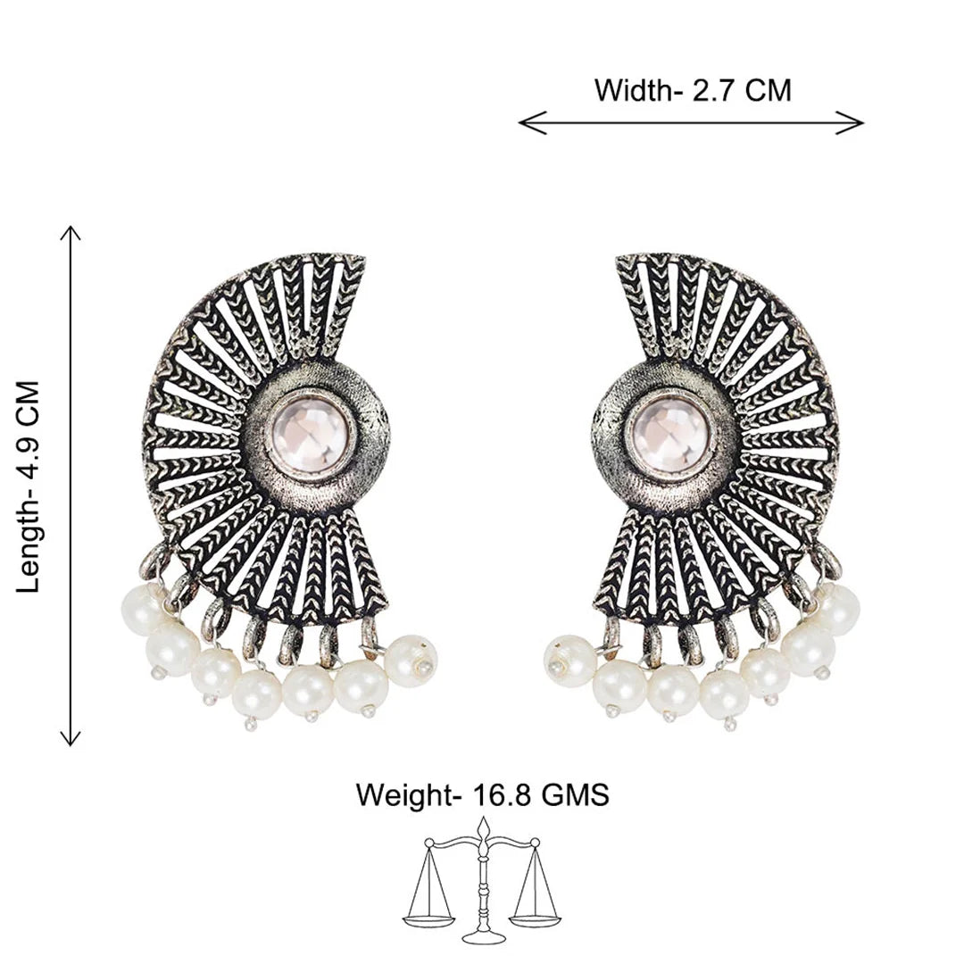 Kalash Kamal earring Bloom Arc pearl stud earring (White) Combo set