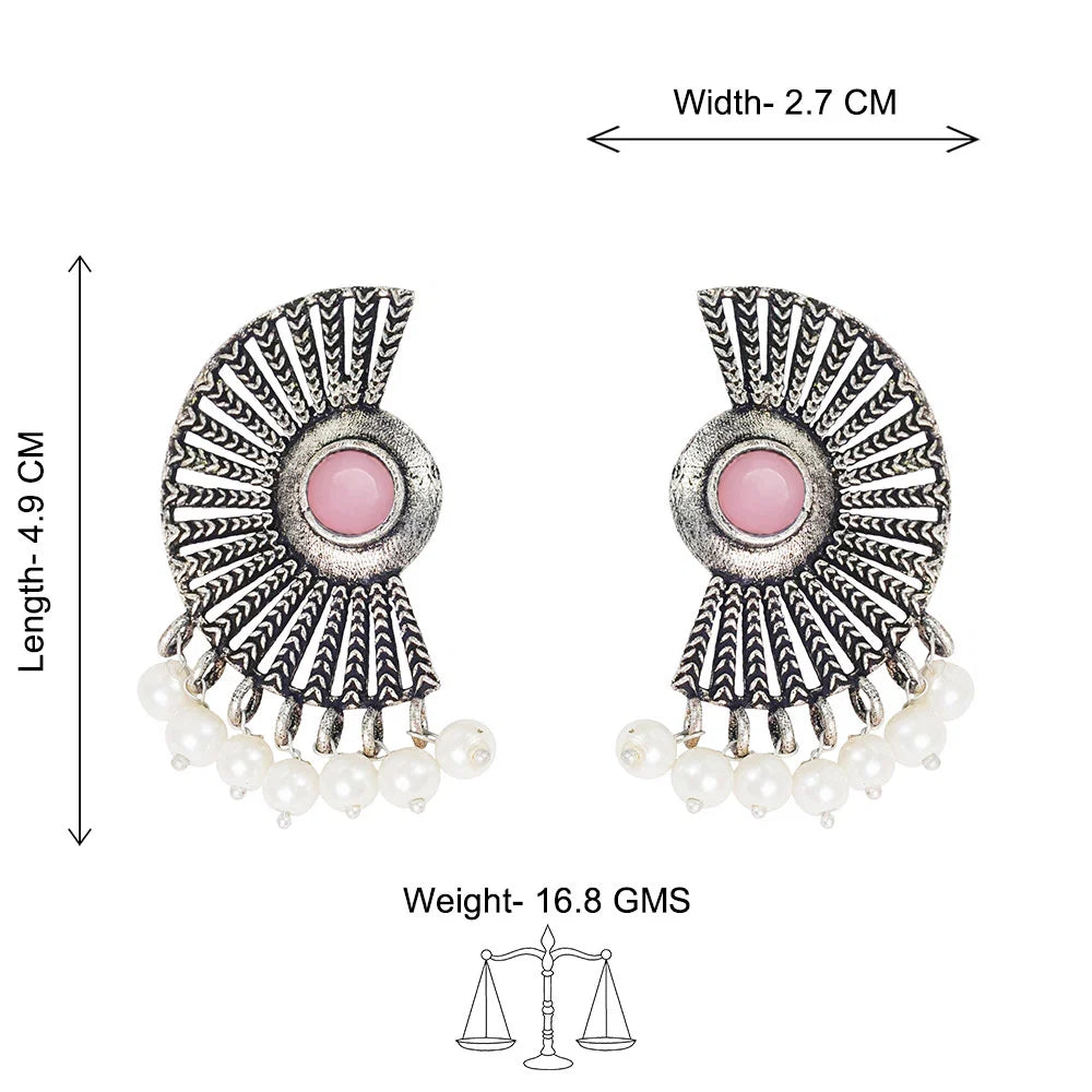 Kalash Kamal earring Bloom Arc pearl stud earring (Baby Pink) Combo set