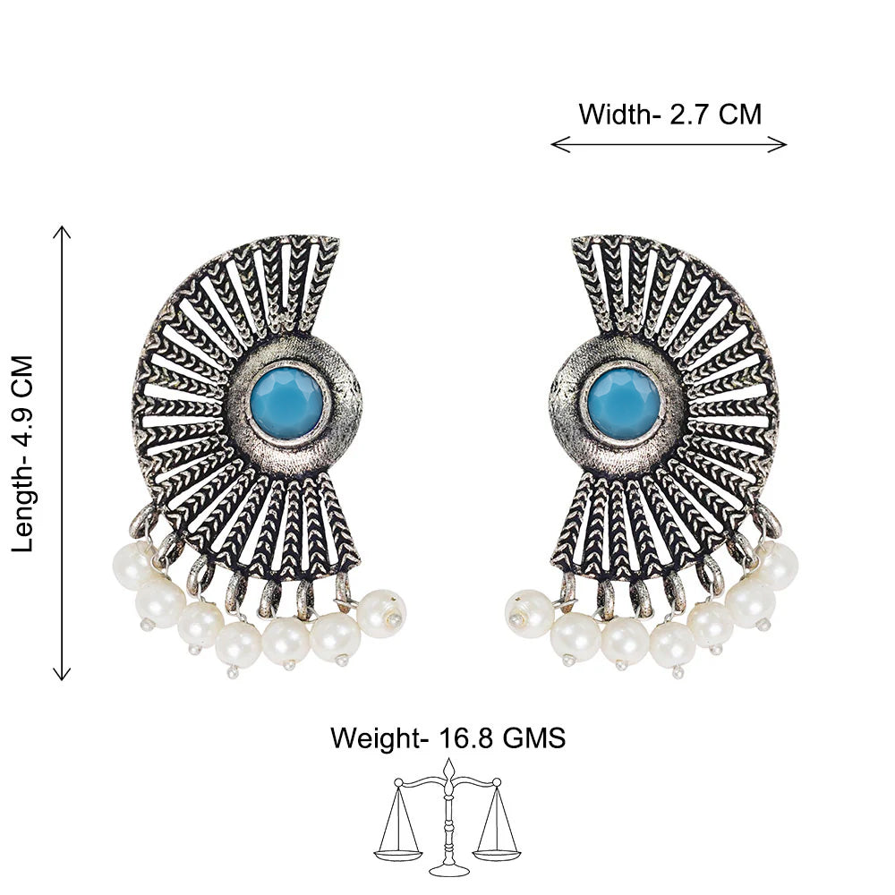 Bloom Arc pearl stud earring (Sky Blue)