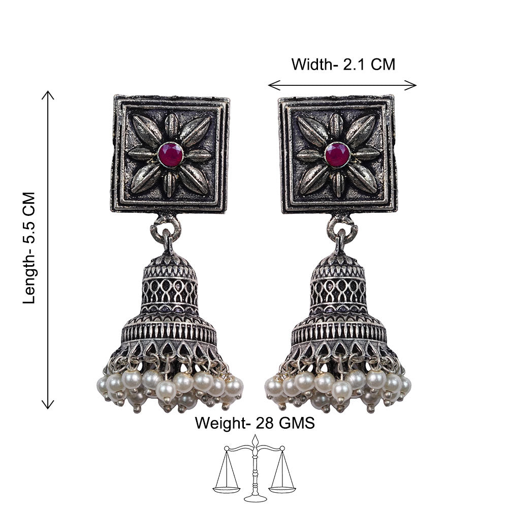 Petal Frame hanging Jhumki Earrings (Red)