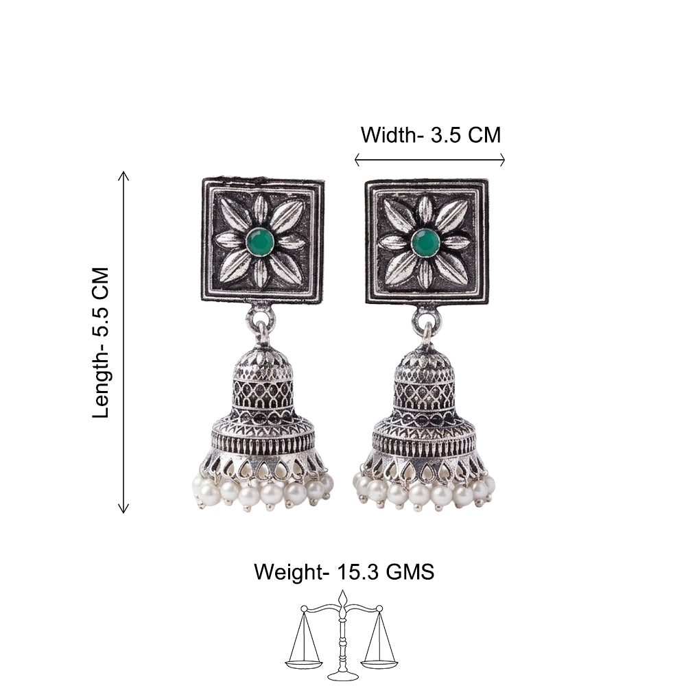 Petal Frame hanging Jhumki Earrings (Green)