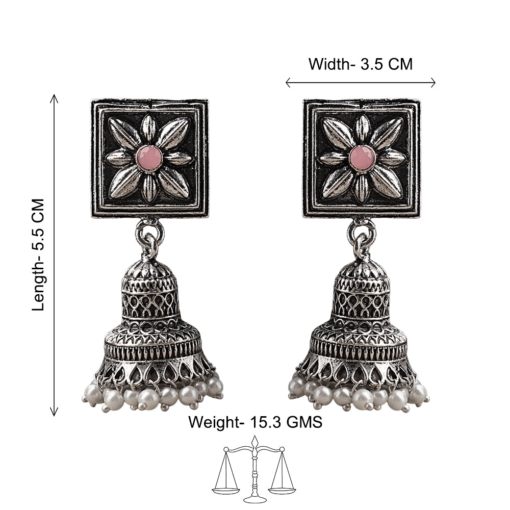 Petal Frame hanging Jhumki Earrings (Baby Pink)