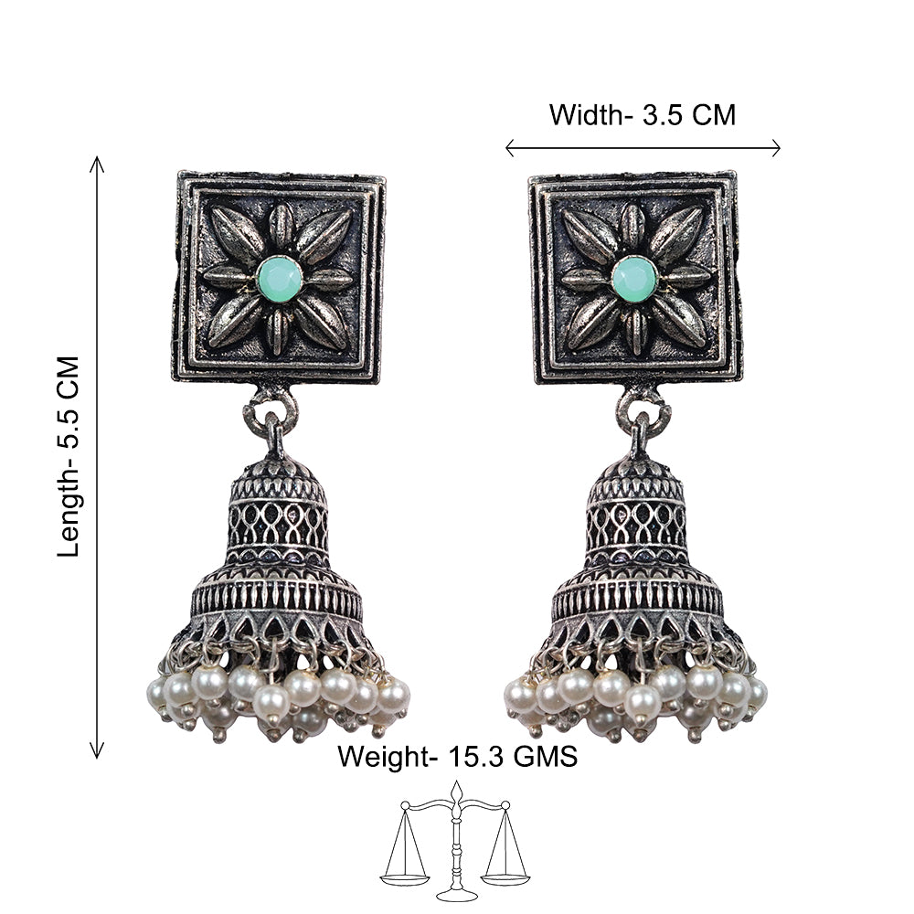 Petal Frame hanging Jhumki Earrings (Pista)