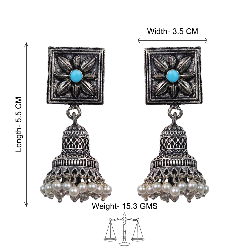 Petal Frame hanging Jhumki Earrings (Sky Blue)