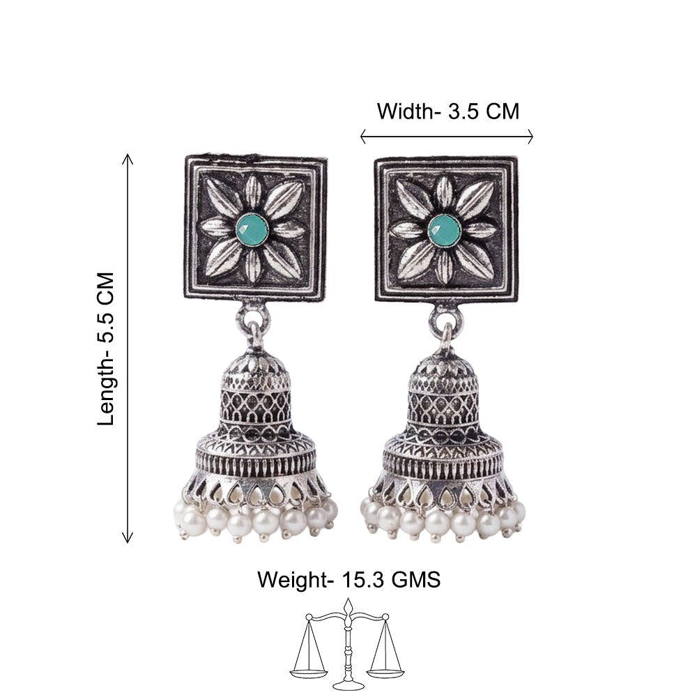 Petal Frame hanging Jhumki Earrings (Mint)