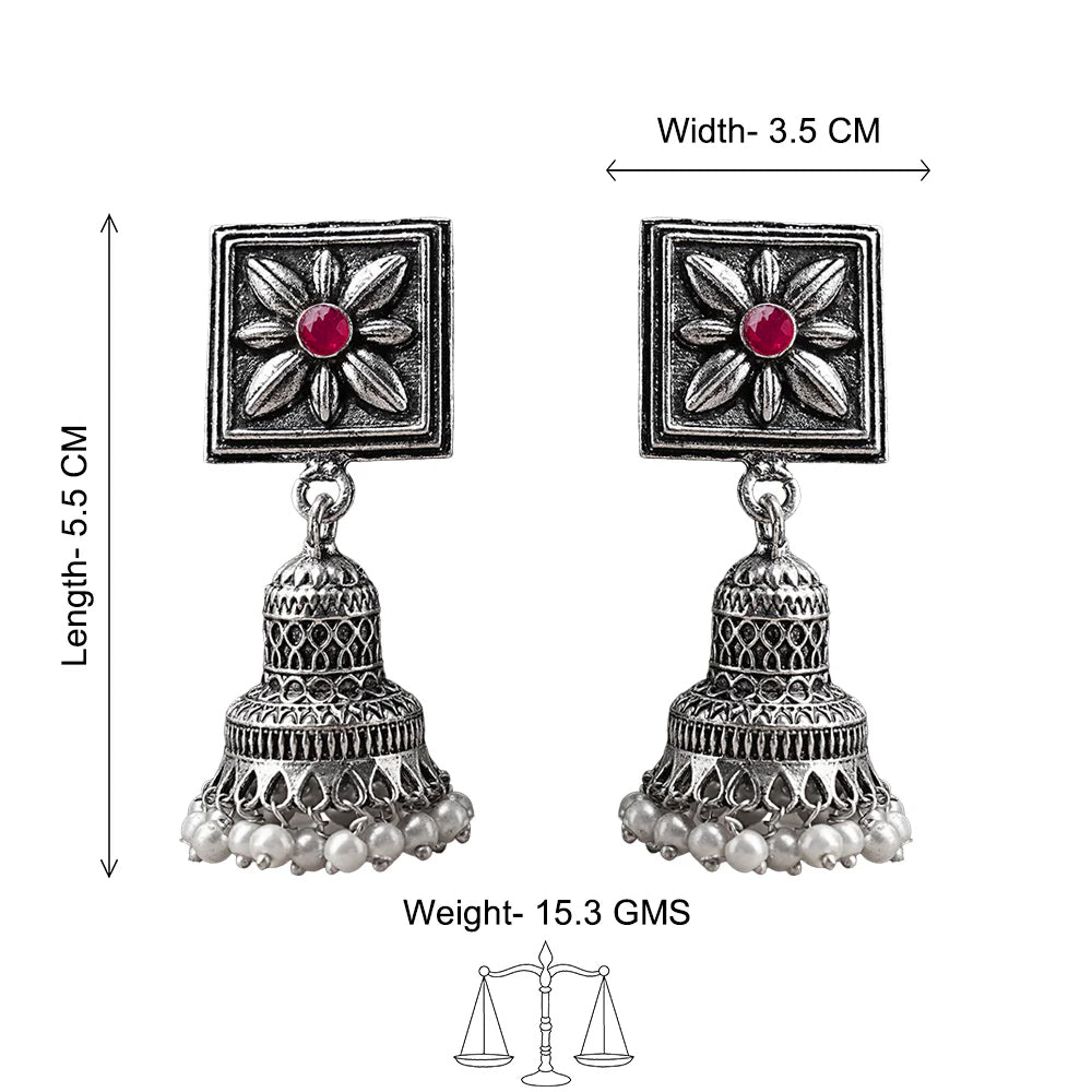 Petal Frame hanging Jhumki Earrings (Dark Red)