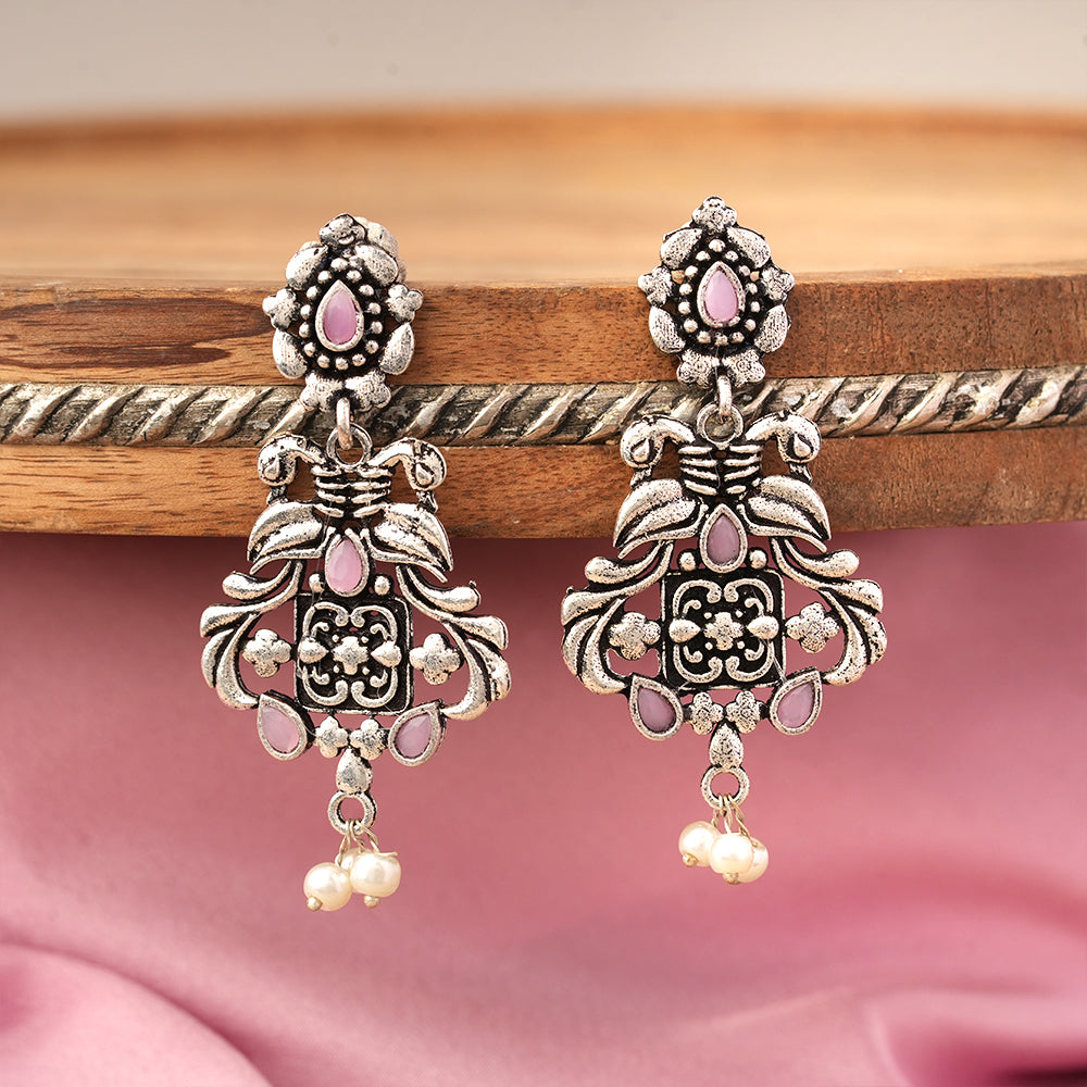Feathered Grace dangler earrings (Baby Pink)