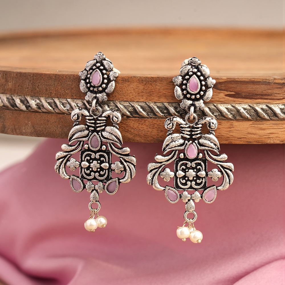 Feathered Grace dangler earrings (Baby Pink)