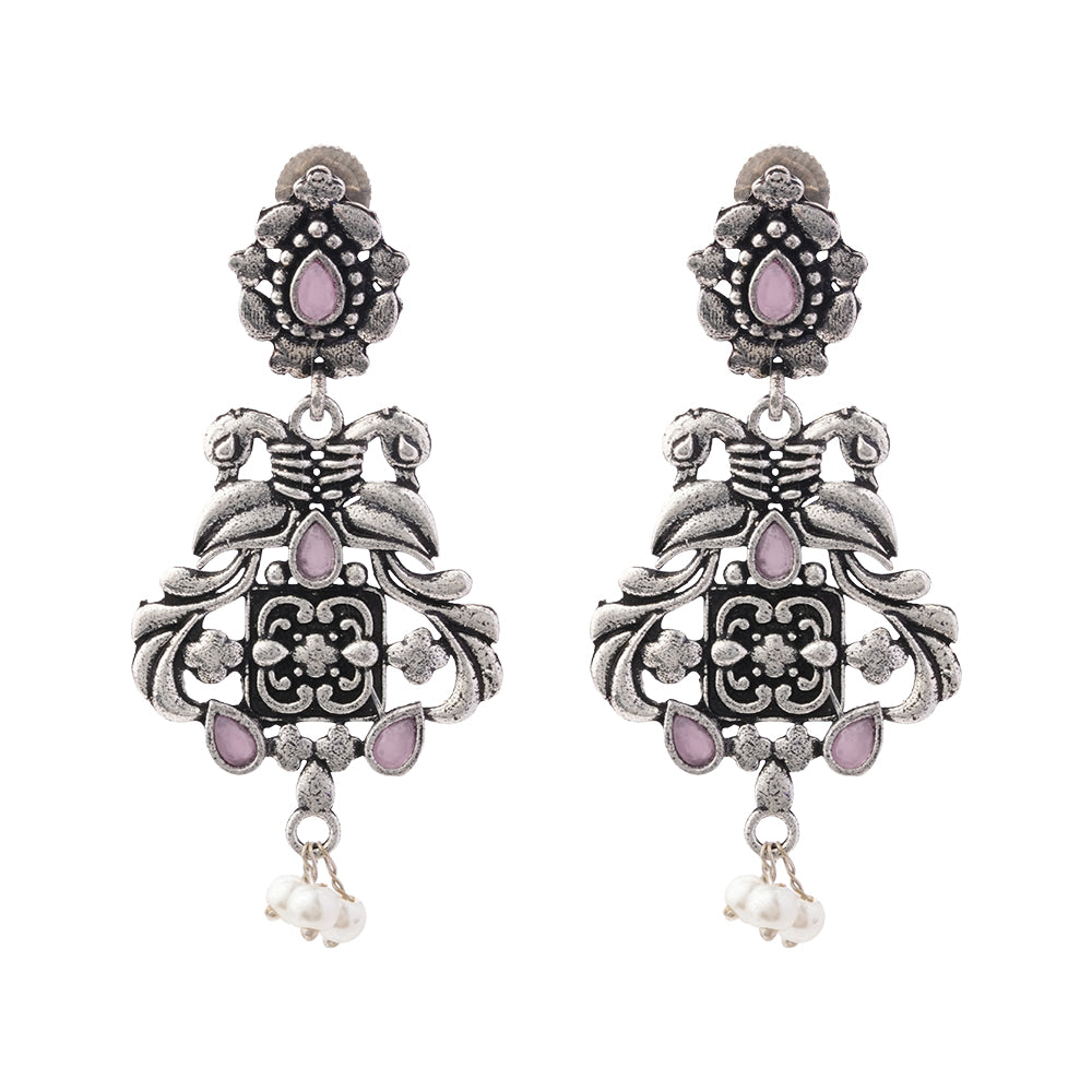 Feathered Grace dangler earrings (Baby Pink)