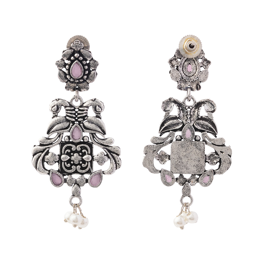 Feathered Grace dangler earrings (Baby Pink)