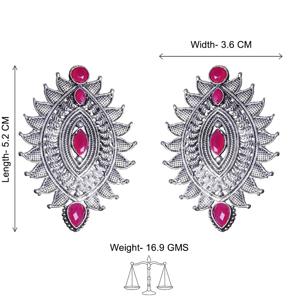 Oval drop stud earrings (Red)