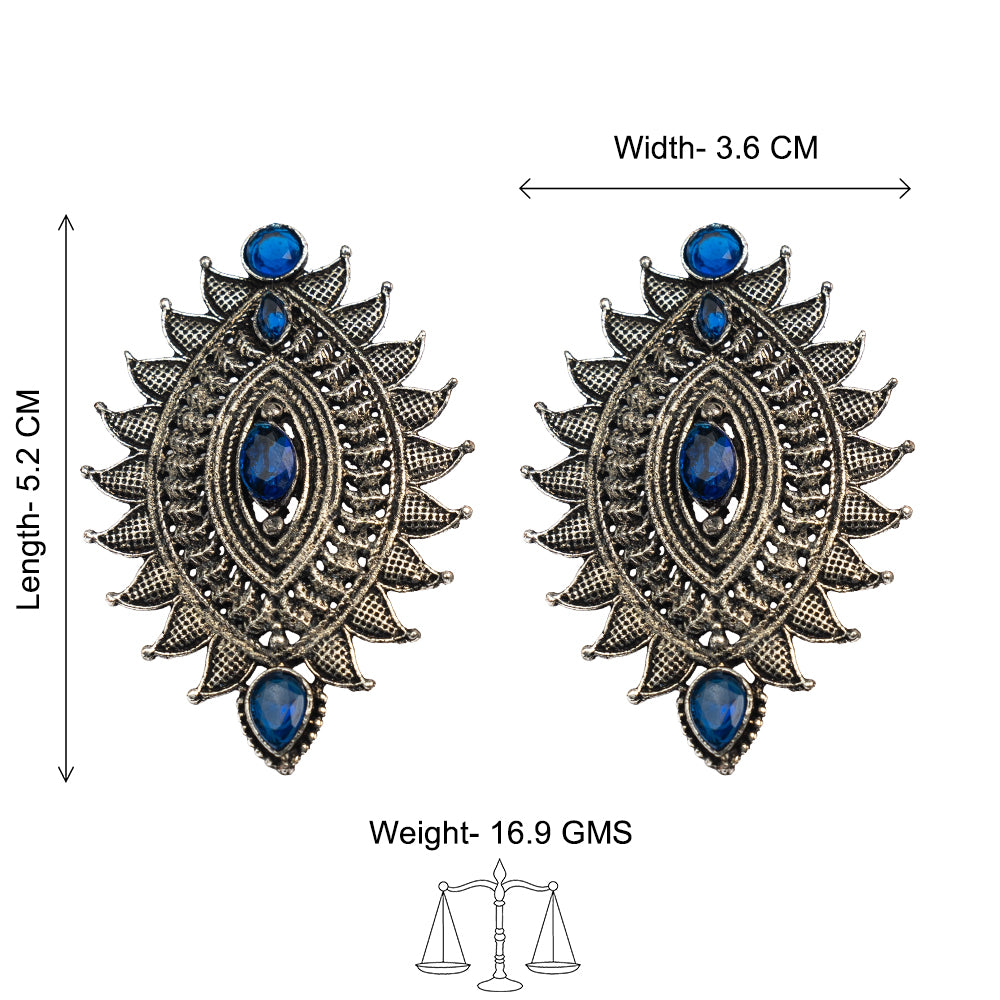 Oval drop stud earrings (Blue)