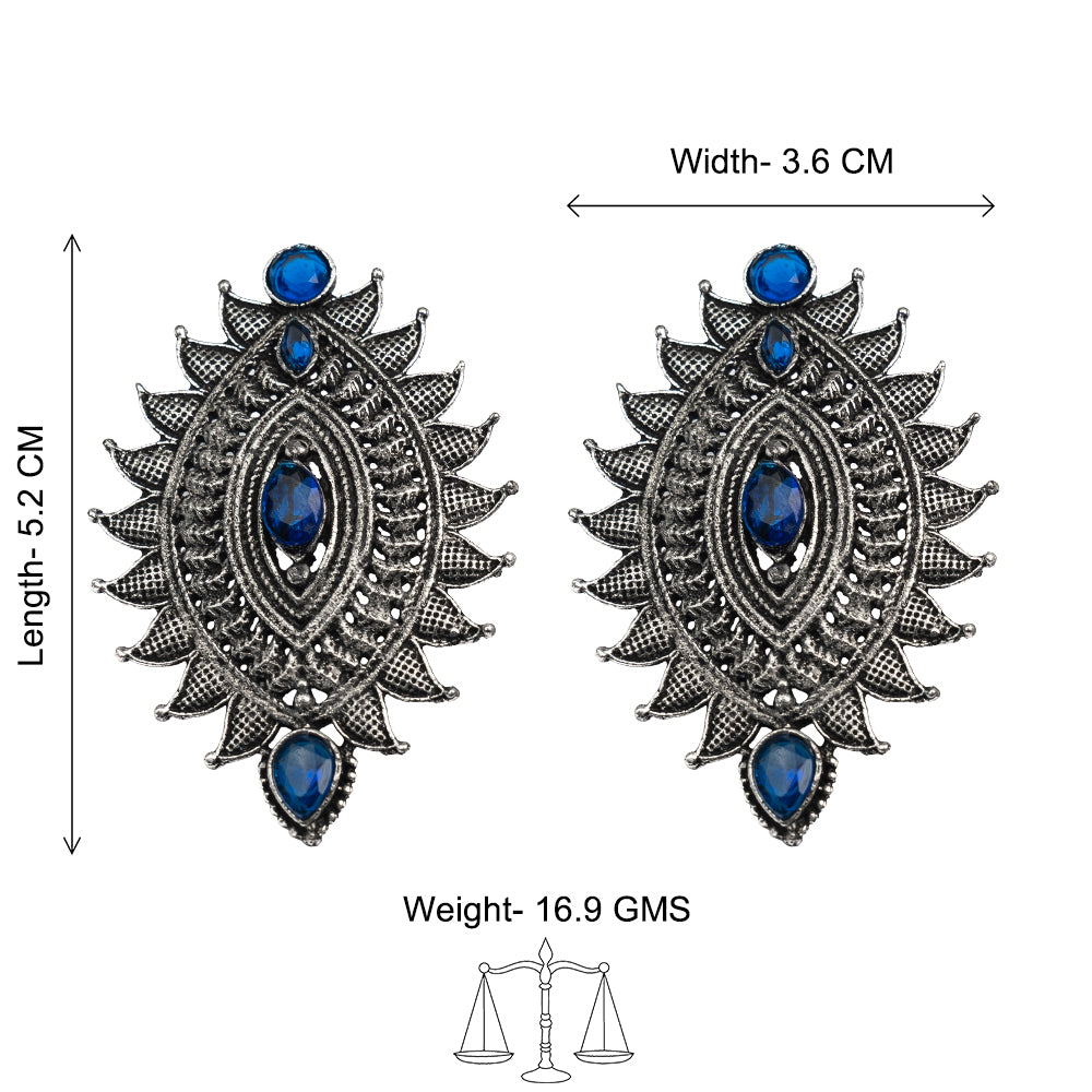 Oval drop stud earrings (Blue)