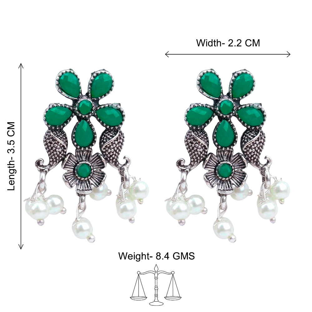 Floral Drop stud earrings (Green)