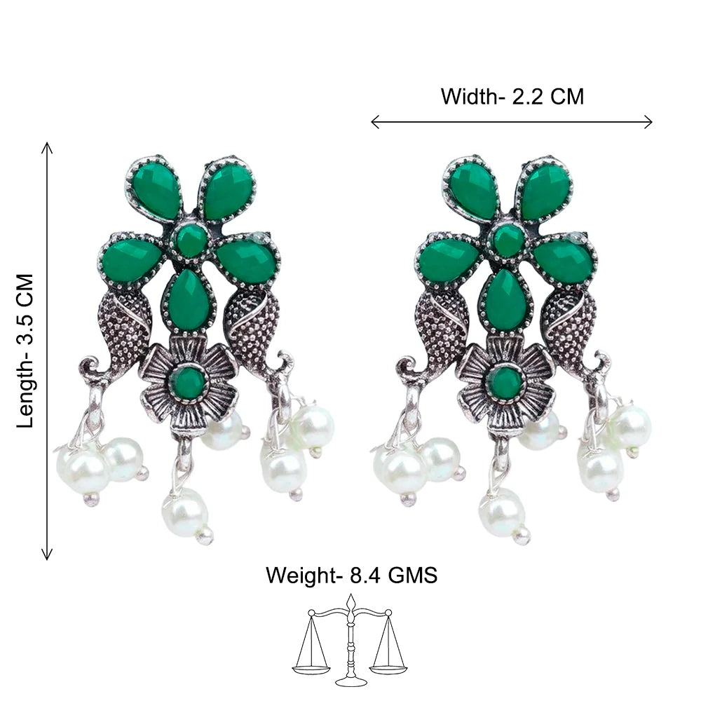 Peacock glow stone studded dangler & Floral Drop stud Combo set