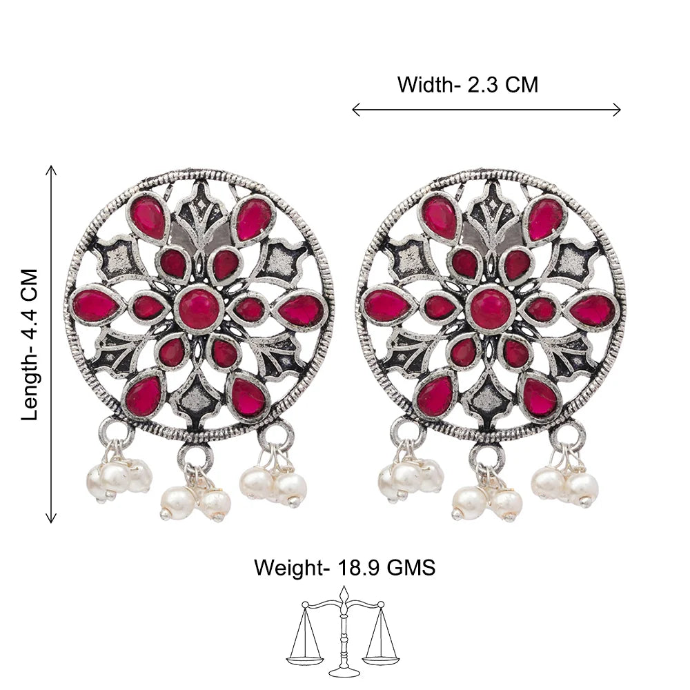 Kalash Kamal earring Glass drops Dangler Earrings (Red) Combo set