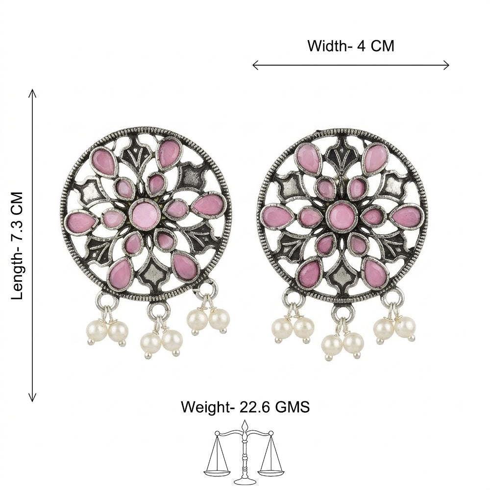 Glass drops Dangler Earrings (Baby Pink)