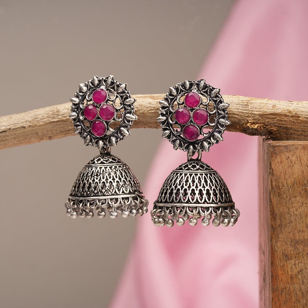 Classic chandlier Jhumka earrings (Red)