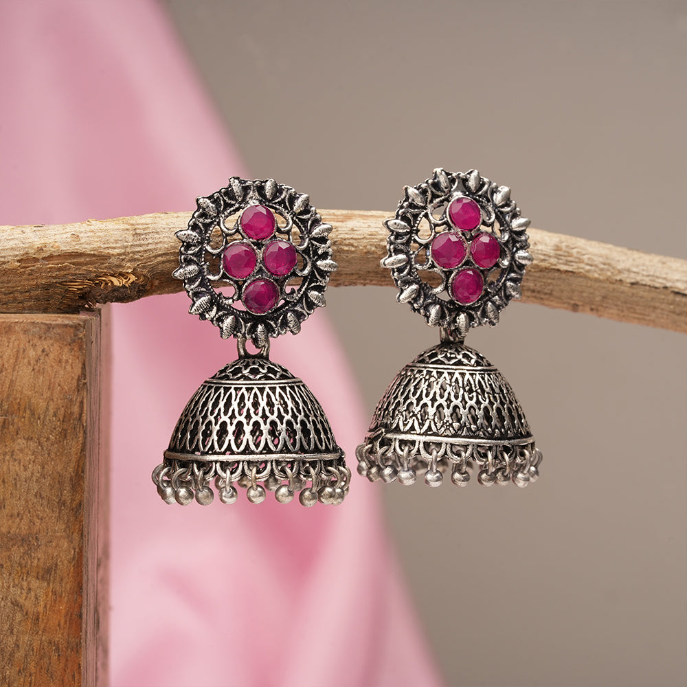 Classic chandlier Jhumka earrings (Red)