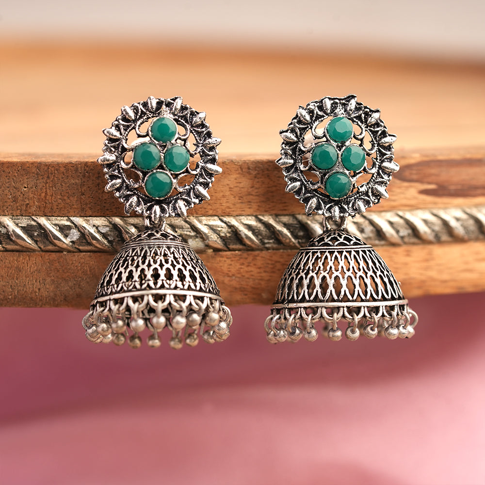 Classic chandlier Jhumka earrings (Green)