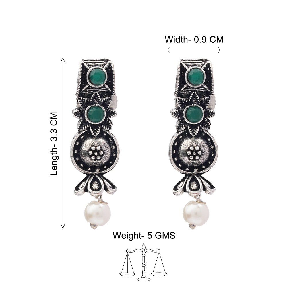 Wonderful wildflower oxidised stud earrings (Green)