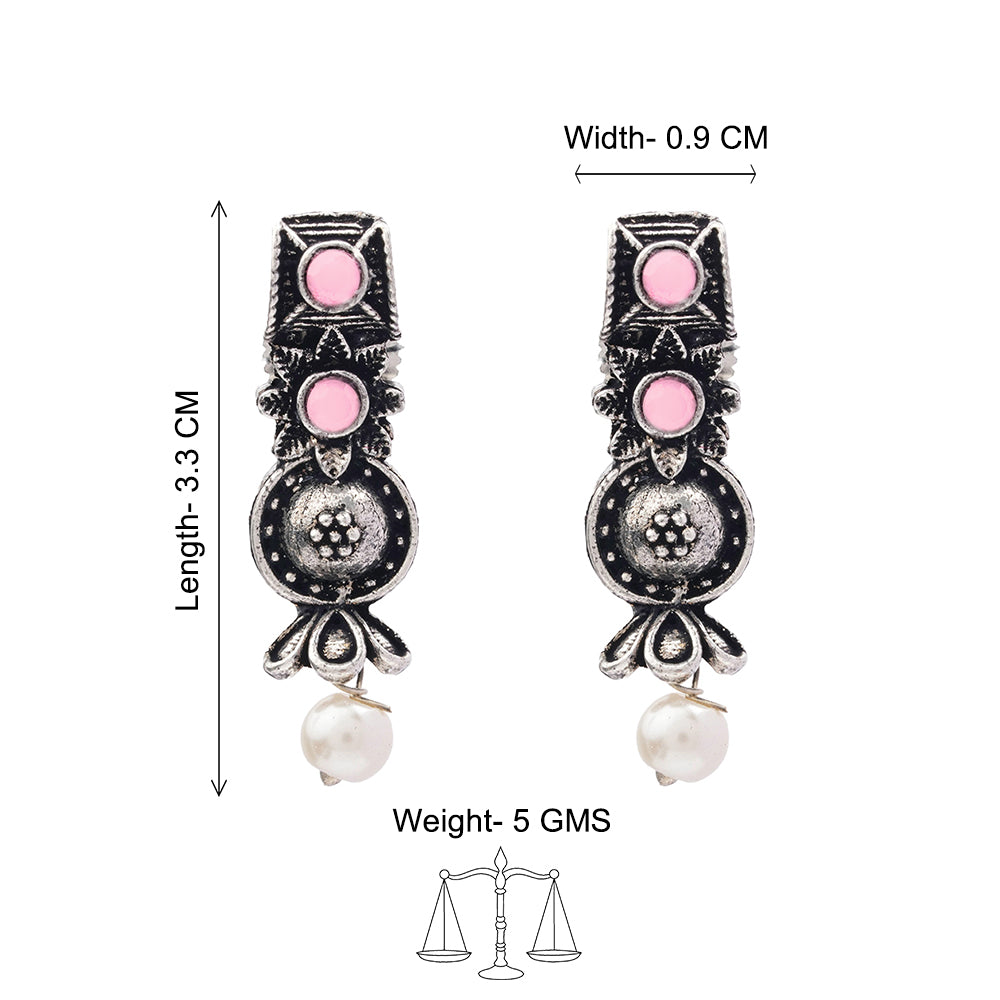 Wonderful wildflower oxidised stud earrings (Baby Pink)