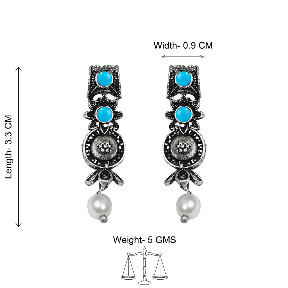 Wonderful wildflower oxidised stud earrings (Sky Blue)