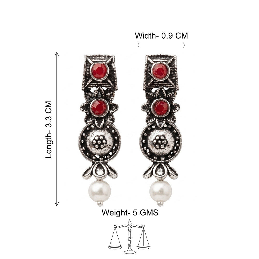 Wonderful wildflower oxidised stud earrings (Dark Red)
