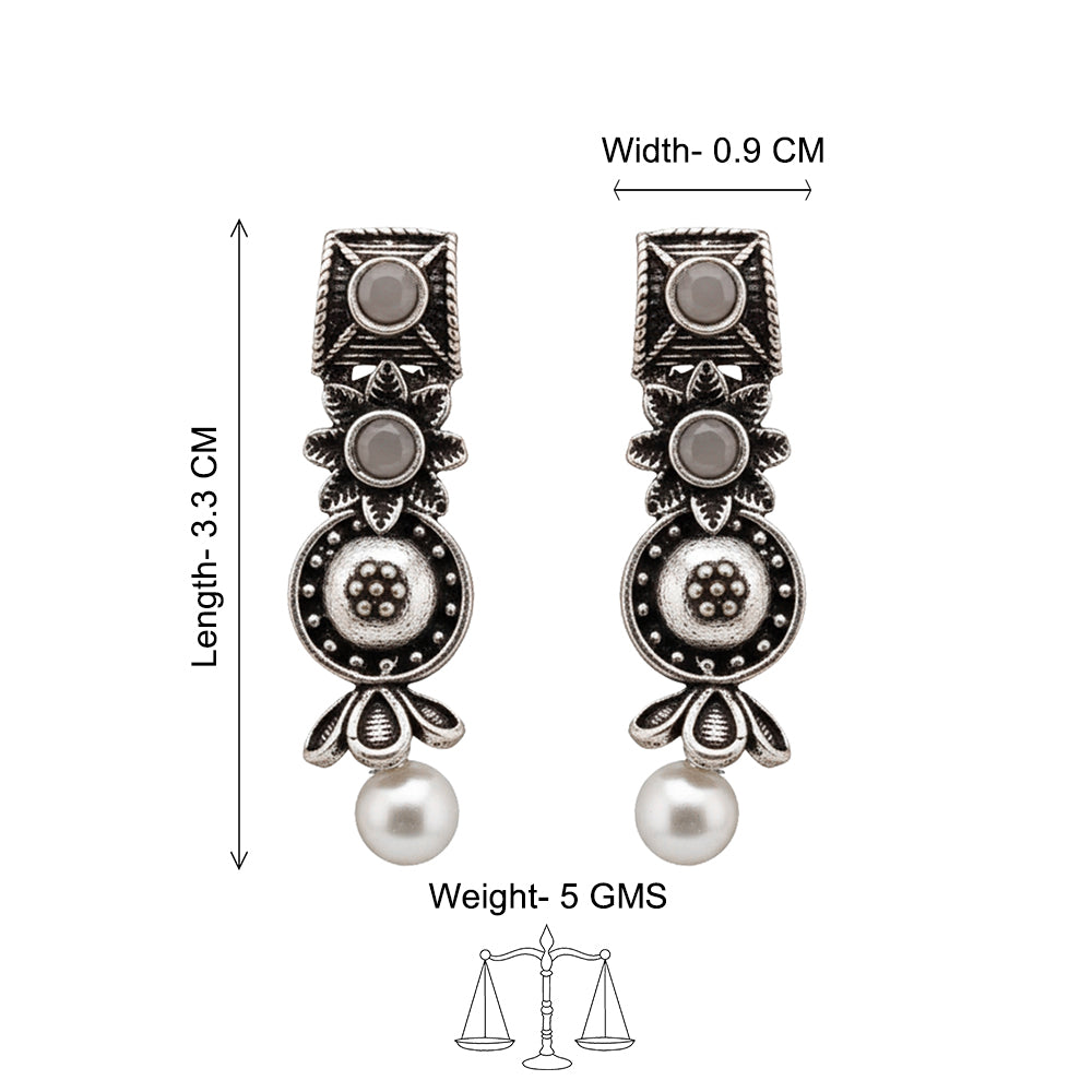 Wonderful wildflower oxidised stud earrings (Grey)
