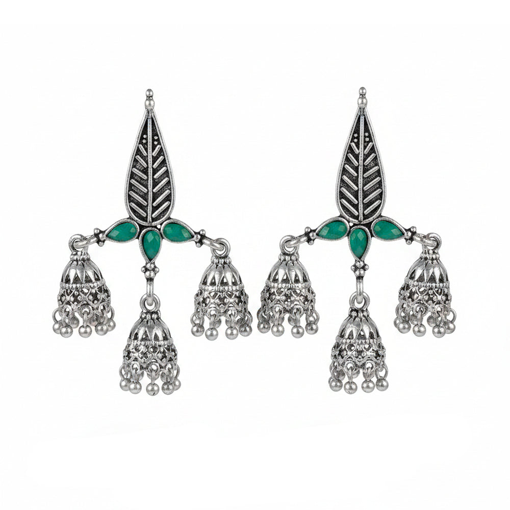 Tri-Leaf Jhumki earrings (Green)