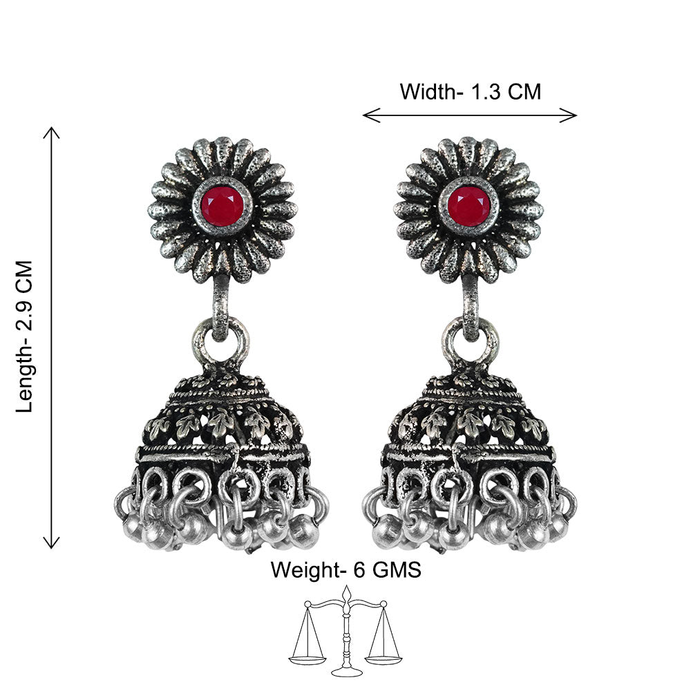 Garden gorgeousness Jhumki arrings (Dark Red)