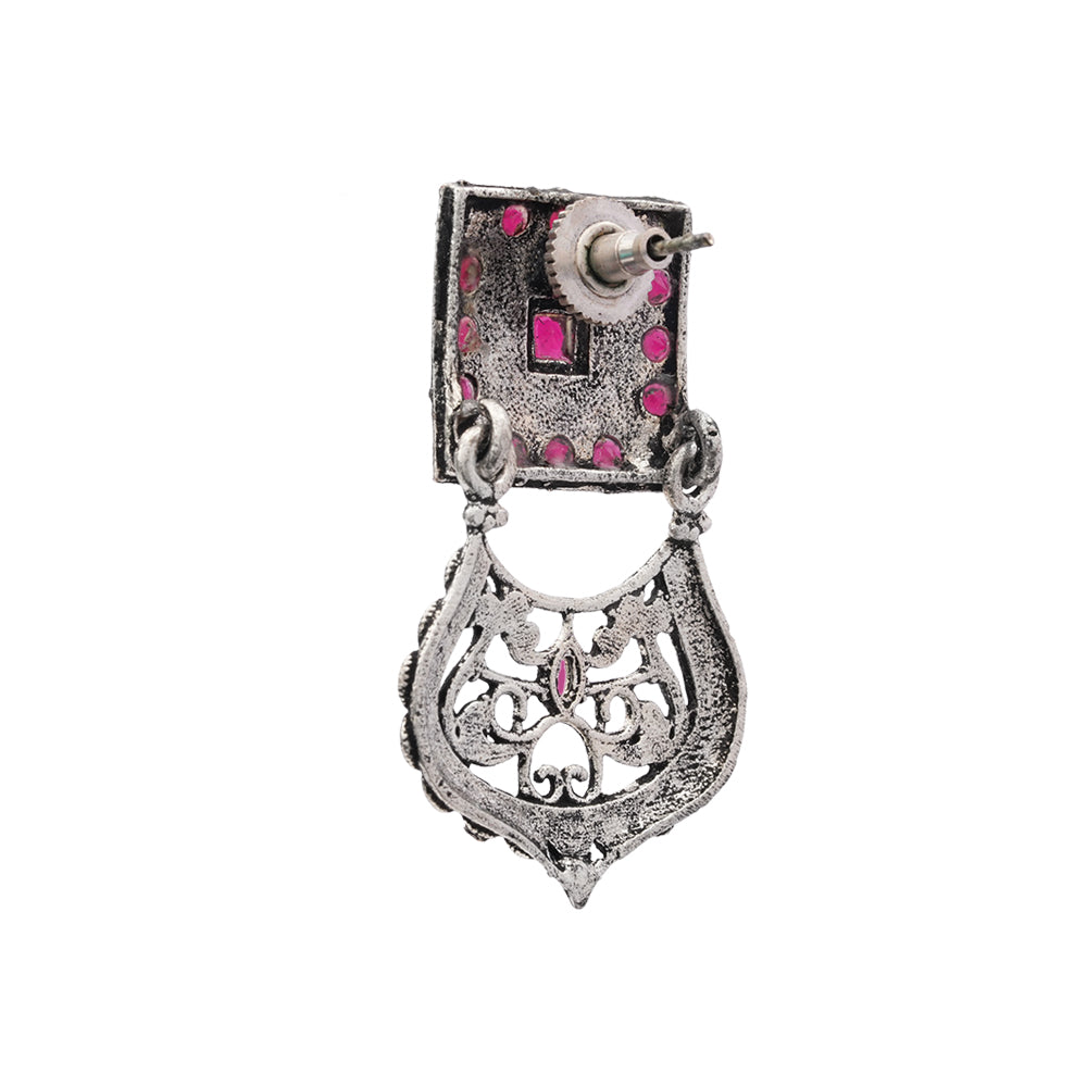 Glitter Grid Dangler Earring (Red)