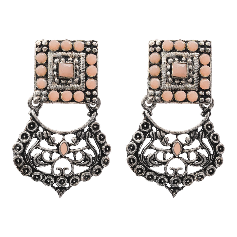 Glitter Grid Dangler Earring (Light Orange)