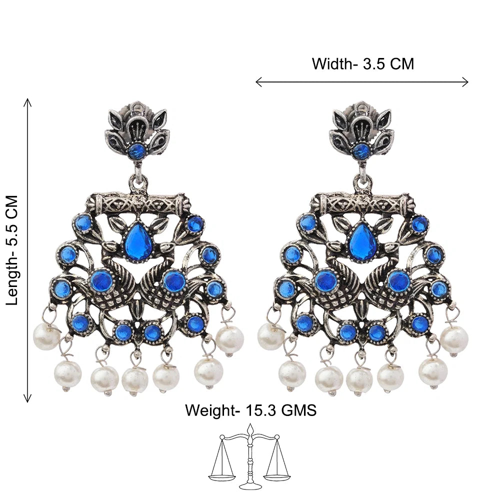 Kalash Kamal earring Peacock glow stone studded dangler earrings (Blue) Combo