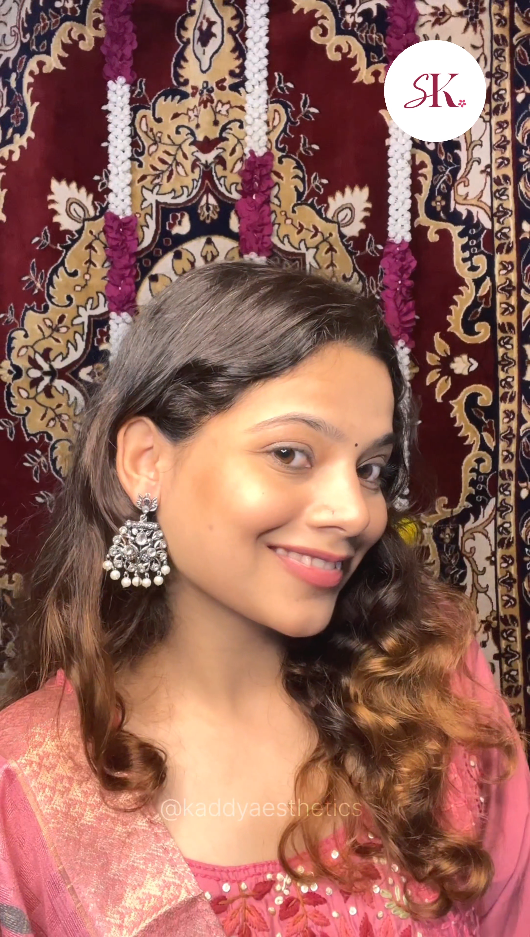 Peacock glow stone studded dangler earrings (White)