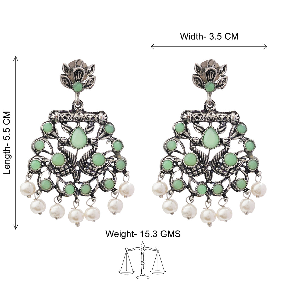 Peacock glow stone studded dangler earrings (Pista)