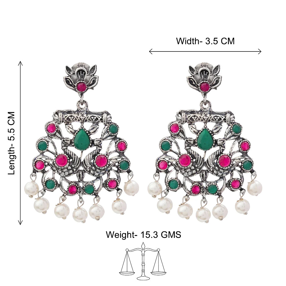 Peacock glow stone studded dangler earrings (Multicolored)