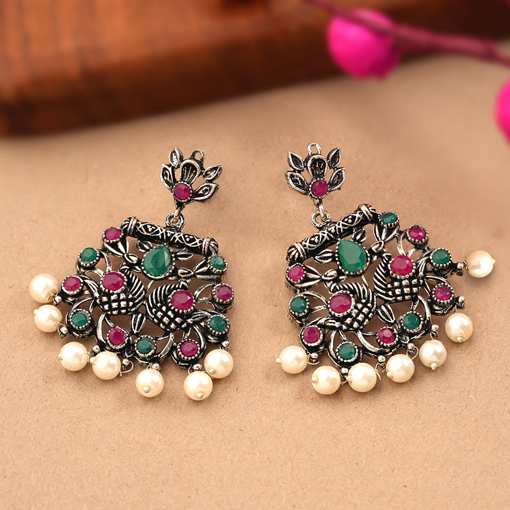 Peacock glow stone studded dangler earrings (Multicolored)