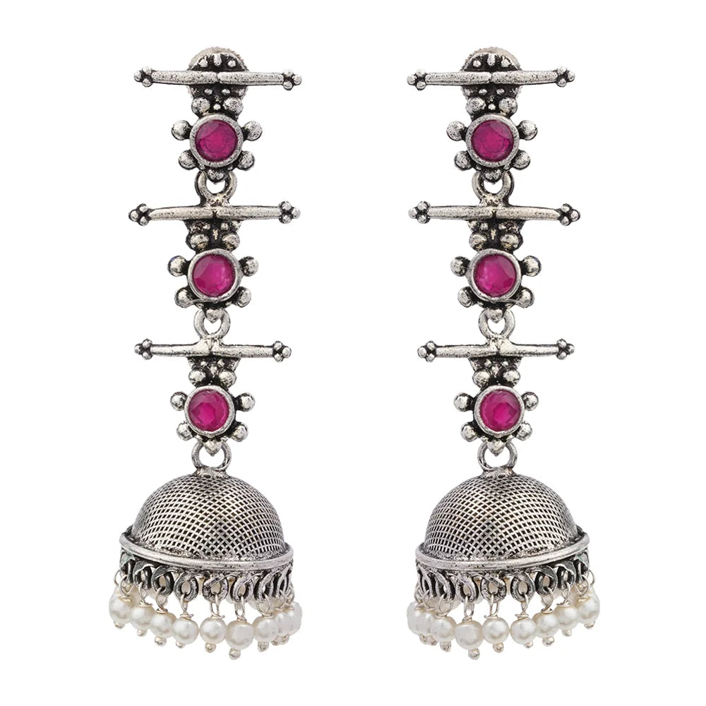 Dazzle Dash Jhumki earring (Green) Royal Triple Bell Layered Jhumka Earring (Red) Combo set