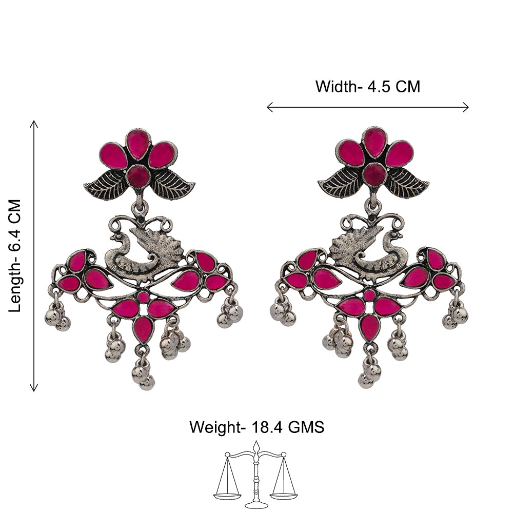 Pretty Peacock stone studded jhumka earring (Red)