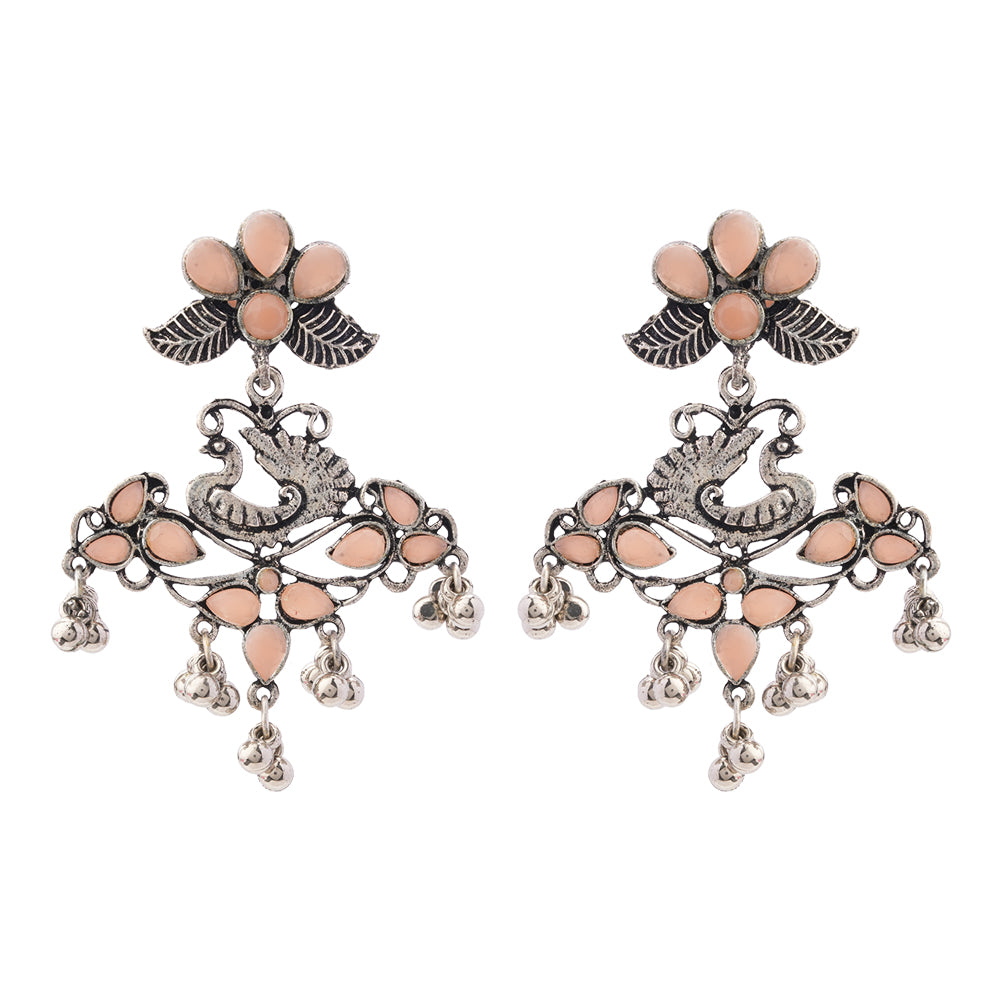Pretty Peacock stone studded jhumka earring (Light Orange)