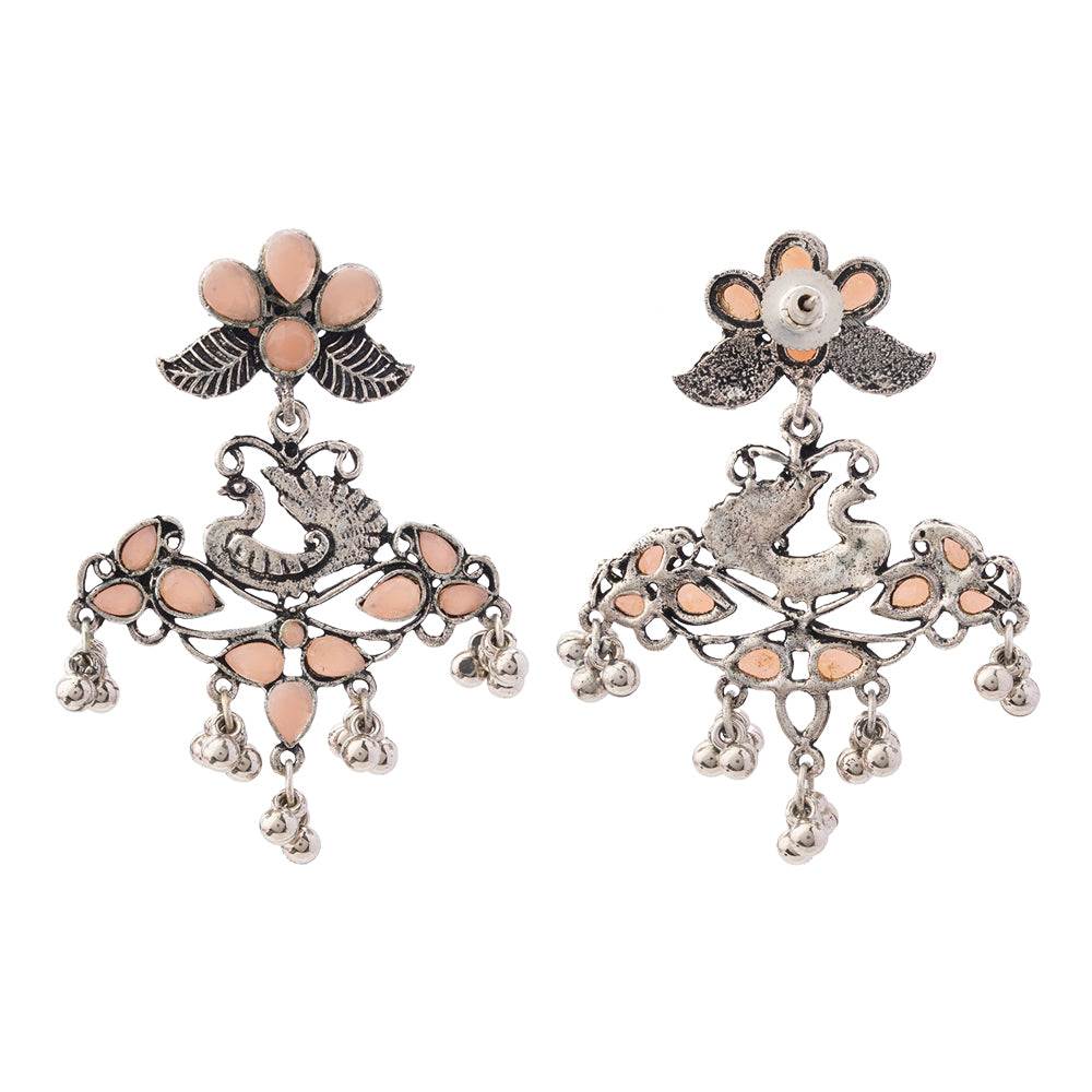 Pretty Peacock stone studded jhumka earring (Light Orange)